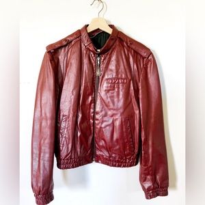 Women’s Vintage Red Leather Bomber Coat Small 6